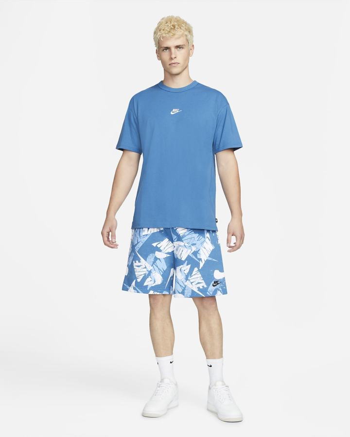 Camiseta Nike Sportswear Premium Essentials Hombre Azules Oscuro Beige Claro | MXVIK-3978
