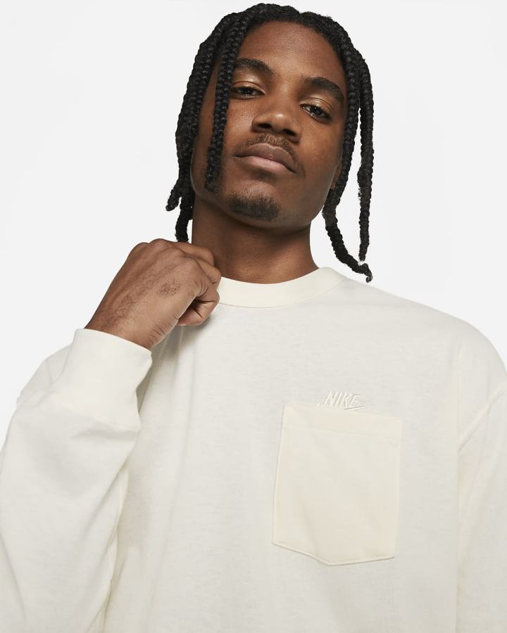 Camiseta Nike Sportswear Premium Essentials Long-Sleeve Pocket Hombre Blancas | PCKYX-1607