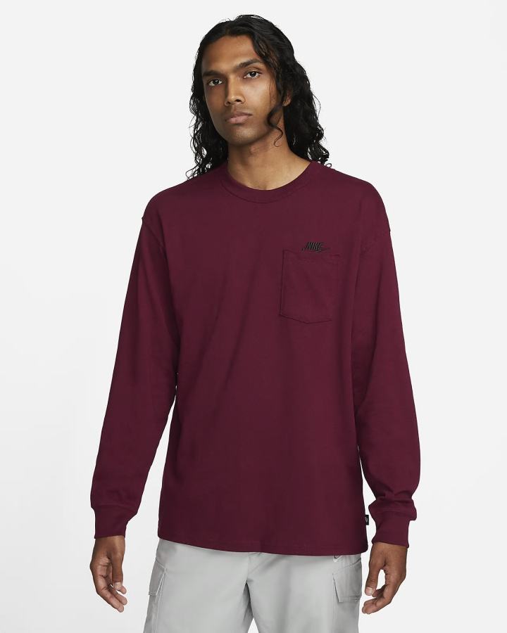 Camiseta Nike Sportswear Premium Essentials Long-Sleeve Pocket Hombre Burdeos | VDTYG-0963