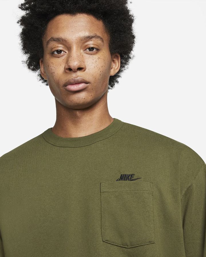 Camiseta Nike Sportswear Premium Essentials Long-Sleeve Pocket Hombre Verde Negras | XPLAN-0826