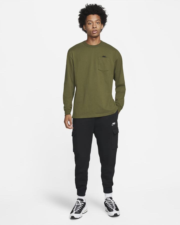 Camiseta Nike Sportswear Premium Essentials Long-Sleeve Pocket Hombre Verde Negras | XPLAN-0826