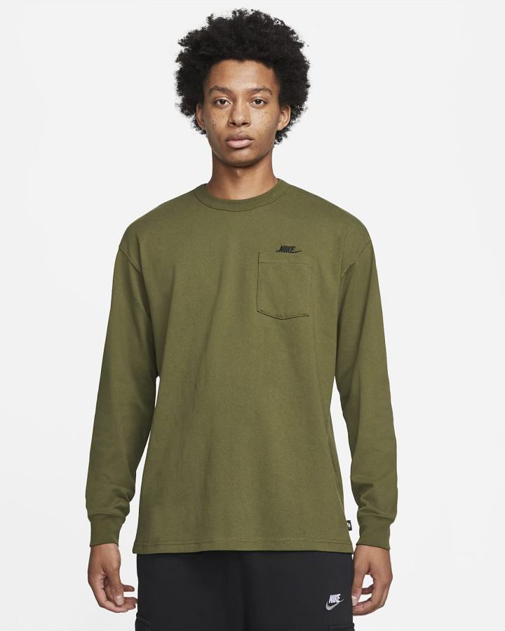 Camiseta Nike Sportswear Premium Essentials Long-Sleeve Pocket Hombre Verde Negras | XPLAN-0826