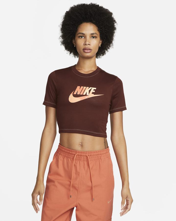 Camiseta Nike Sportswear Slim Fit Cropped Mujer Marrones Naranjas | FQUKD-5876