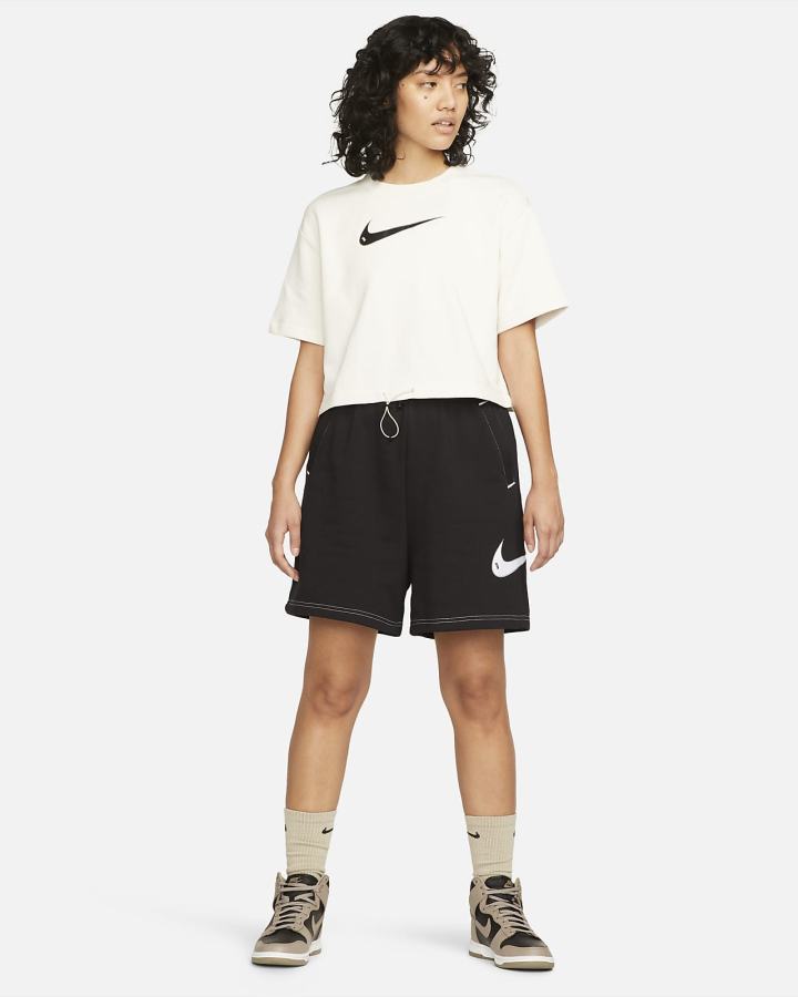 Camiseta Nike Sportswear Swoosh Short Sleeve Crop Top (Plus Size) Mujer Negras | SOFAG-8960