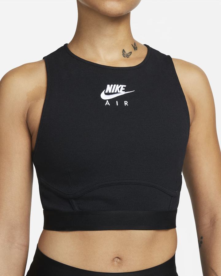 Camiseta Tirantes Nike Air Acanalado Mujer Negras Blancas | ZJIAW-4236