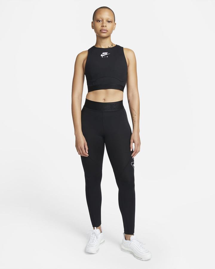 Camiseta Tirantes Nike Air Acanalado Mujer Negras Blancas | ZJIAW-4236