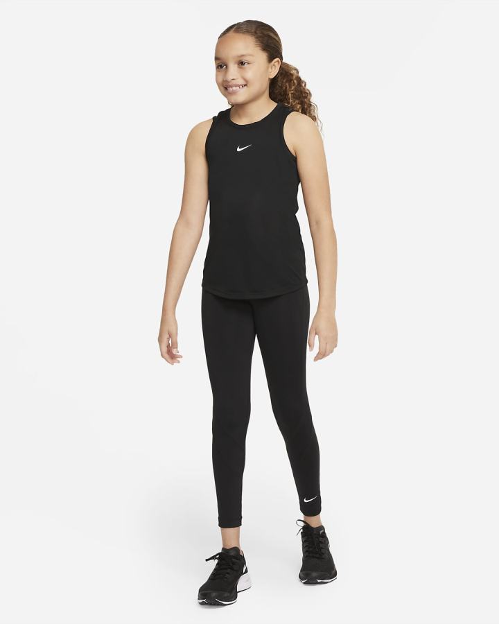 Camiseta Tirantes Nike Dri-FIT One Kids (Extended Size) Niña Negras Blancas | YMWTP-8342