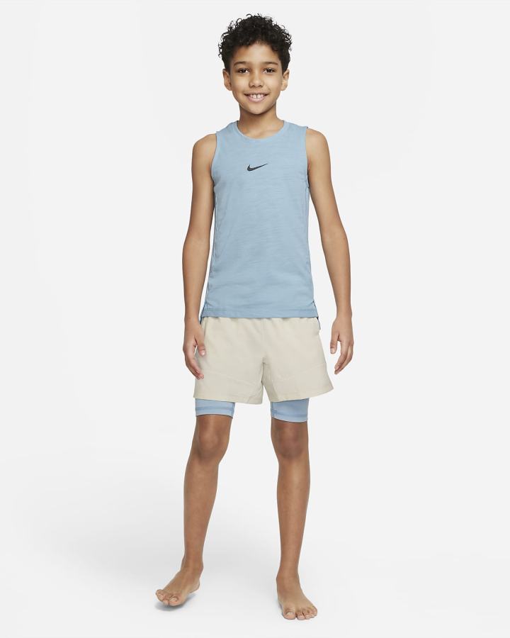 Camiseta Tirantes Nike Dri-FIT Yoga Kids Estampadas Sleeveless Training Top Niño Azules Negras | RLNYW-5394