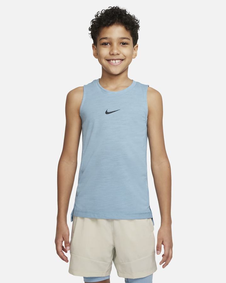 Camiseta Tirantes Nike Dri-FIT Yoga Kids Estampadas Sleeveless Training Top Niño Azules Negras | RLNYW-5394