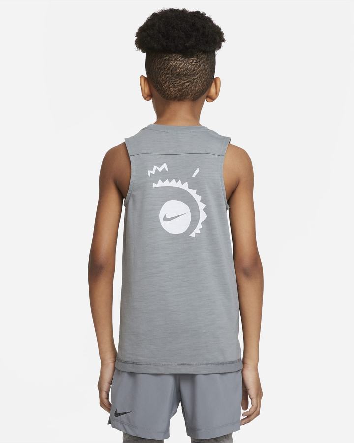 Camiseta Tirantes Nike Dri-FIT Yoga Kids Estampadas Sleeveless Training Top Niño Gris Negras | XQLCE-7540