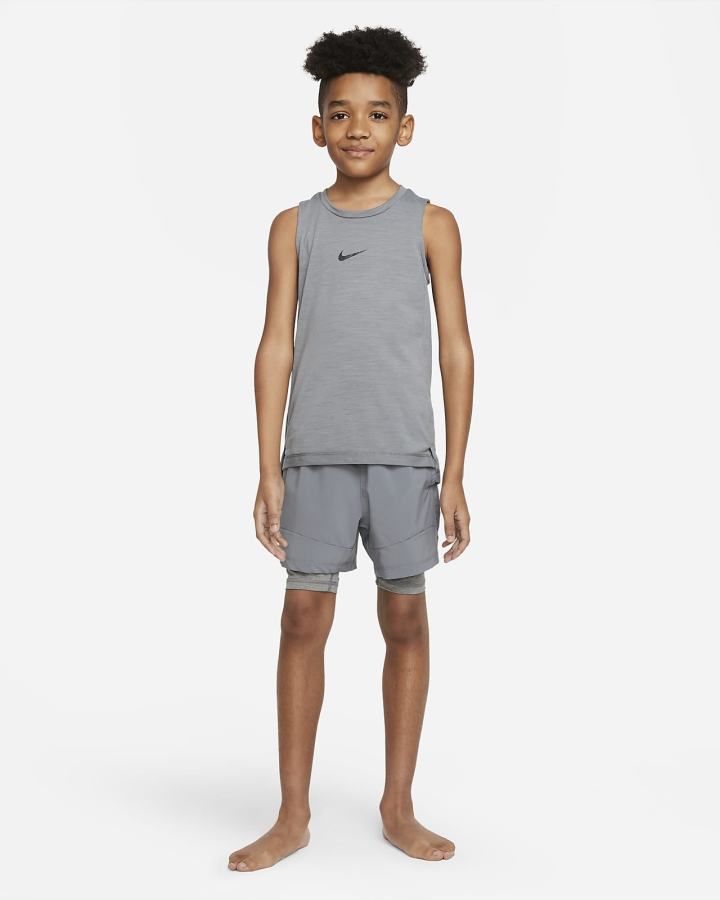 Camiseta Tirantes Nike Dri-FIT Yoga Kids Estampadas Sleeveless Training Top Niño Gris Negras | XQLCE-7540