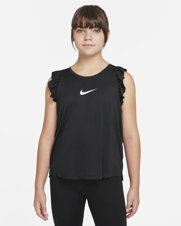 Camiseta Tirantes Nike One Kids Training (Extended Size) Niña Negras Blancas | OQBVI-9583