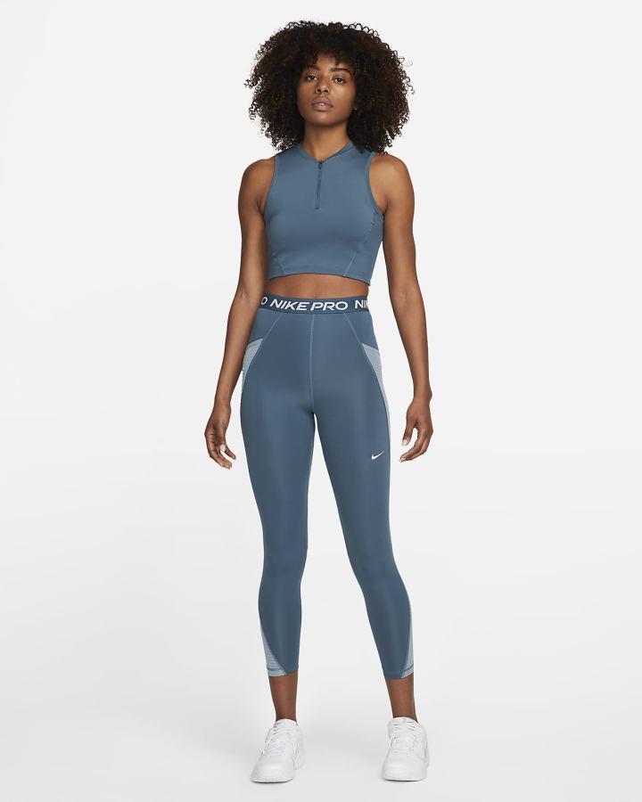 Camiseta Tirantes Nike Pro Dri-FIT Cropped Mujer Gris Verde Gris Blancas | BTERV-4273