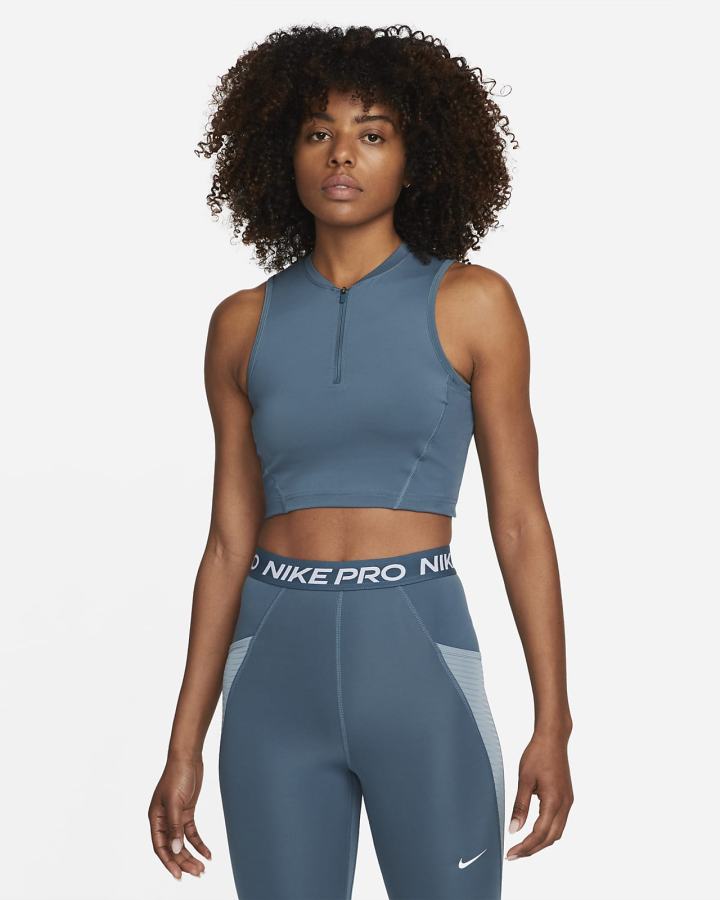 Camiseta Tirantes Nike Pro Dri-FIT Cropped Mujer Gris Verde Gris Blancas | BTERV-4273