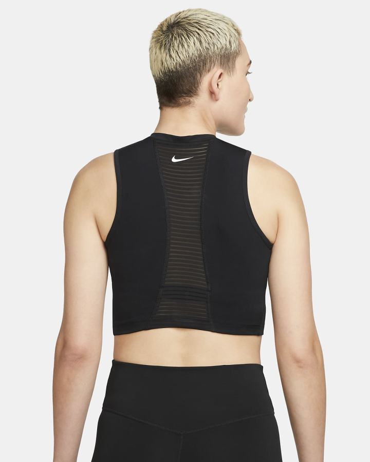 Camiseta Tirantes Nike Pro Dri-FIT Cropped Mujer Negras Blancas | ODMRS-1546