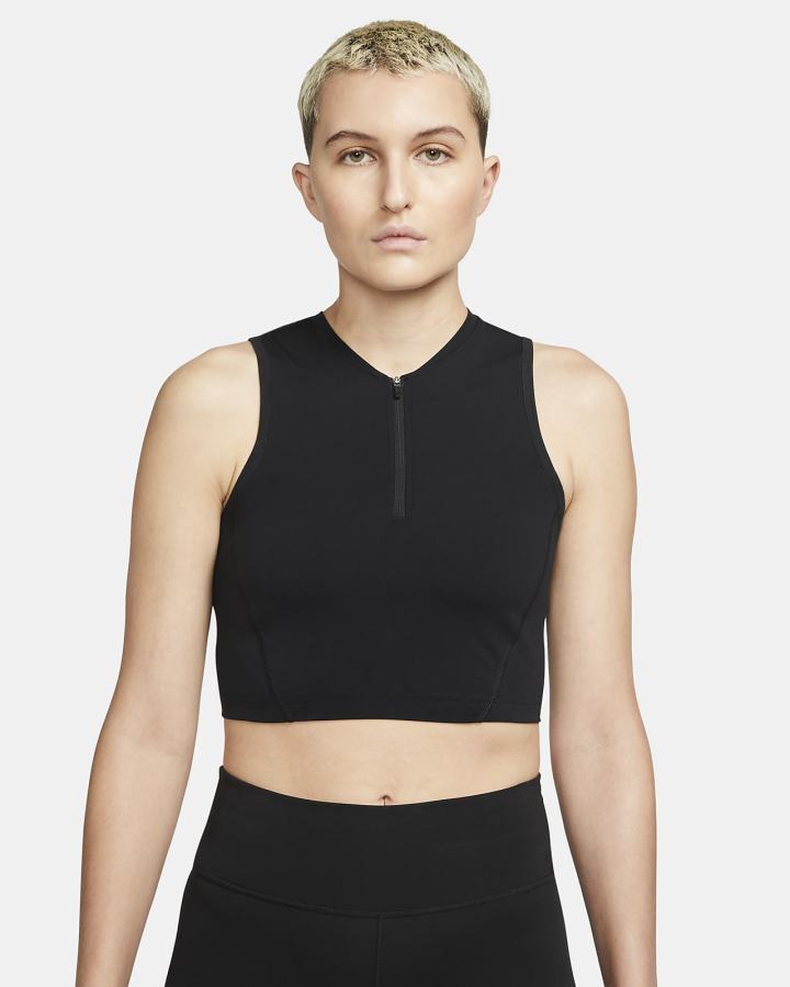 Camiseta Tirantes Nike Pro Dri-FIT Cropped Mujer Negras Blancas | ODMRS-1546