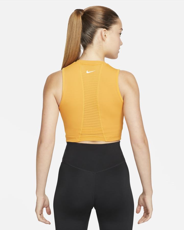 Camiseta Tirantes Nike Pro Dri-FIT Cropped Mujer Amarillo Oscuro Blancas | VETZQ-0562