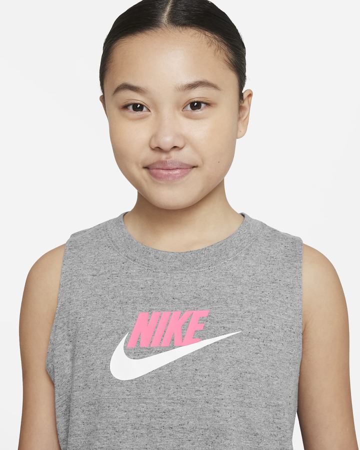 Camiseta Tirantes Nike Sportswear Kids Niña Gris Oscuro Negras | YDMNU-7362