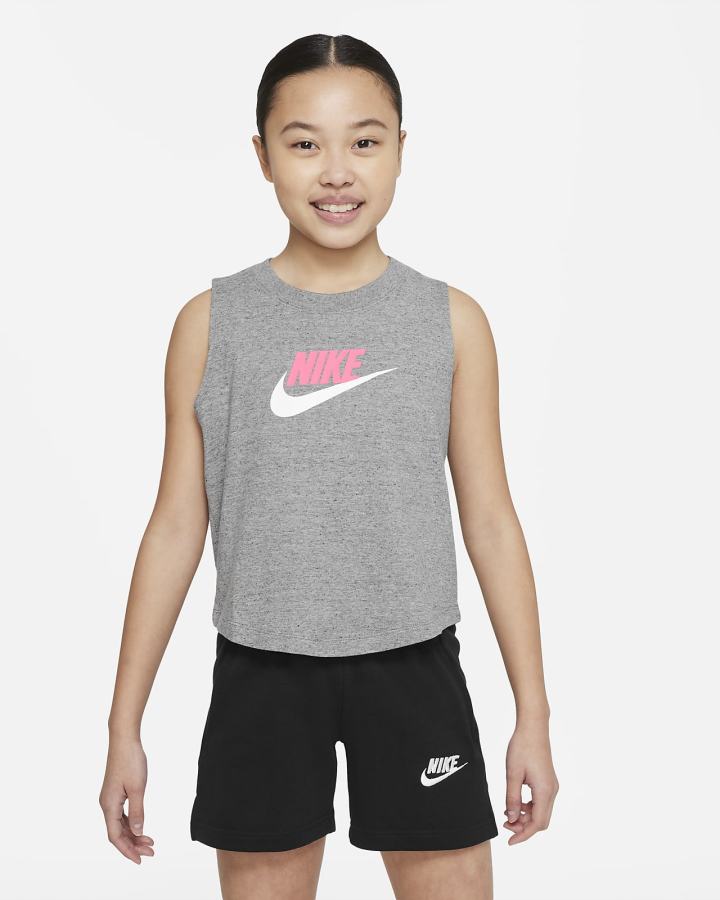 Camiseta Tirantes Nike Sportswear Kids Niña Gris Oscuro Negras | YDMNU-7362