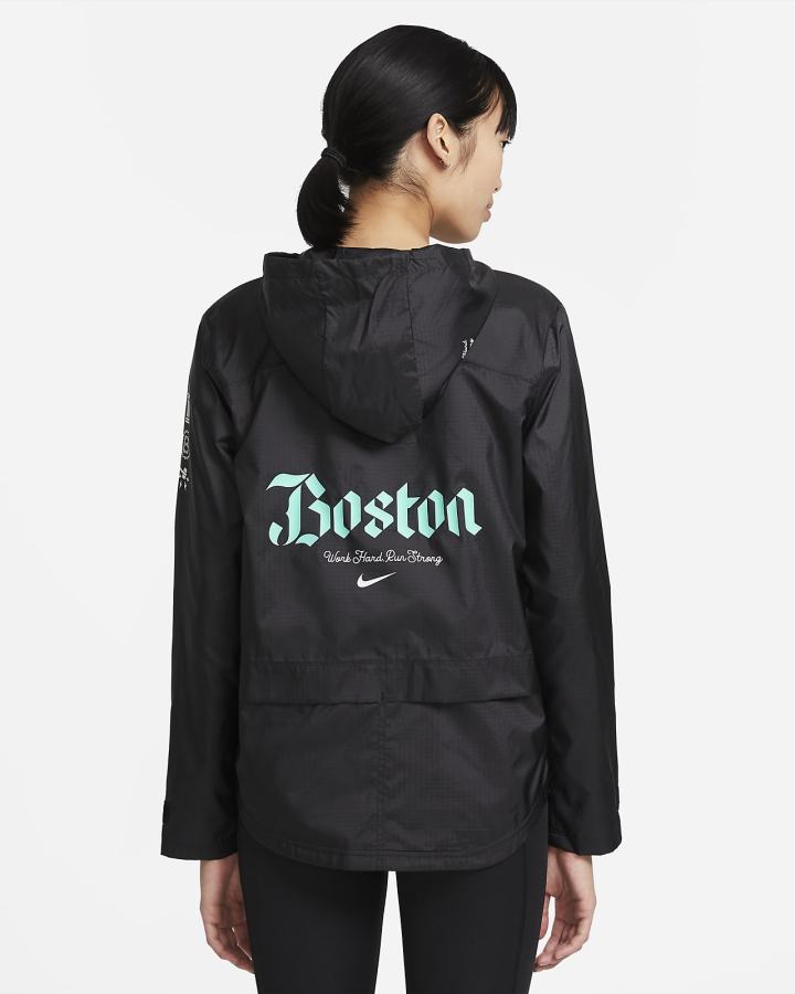 Chaquetas Nike Essential Boston Running Mujer Negras Blancas | GJAEQ-3786