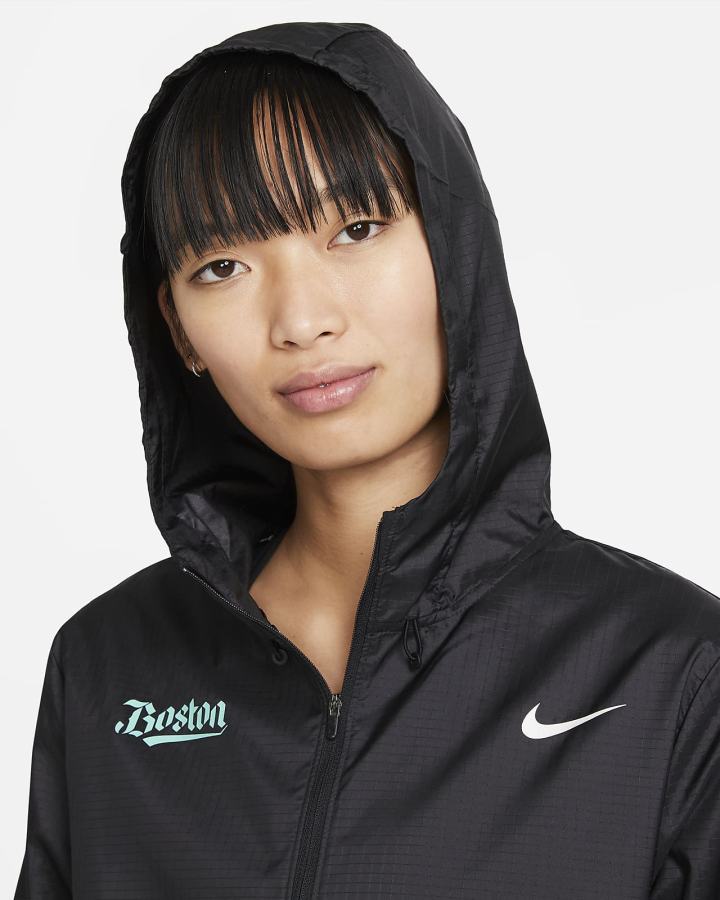 Chaquetas Nike Essential Boston Running Mujer Negras Blancas | GJAEQ-3786