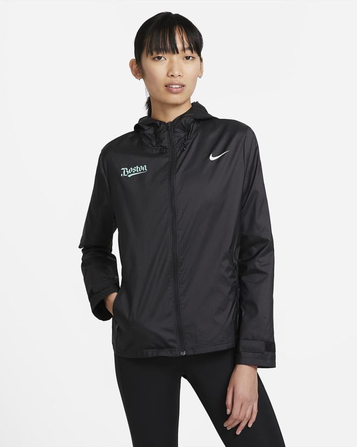 Chaquetas Nike Essential Boston Running Mujer Negras Blancas | GJAEQ-3786