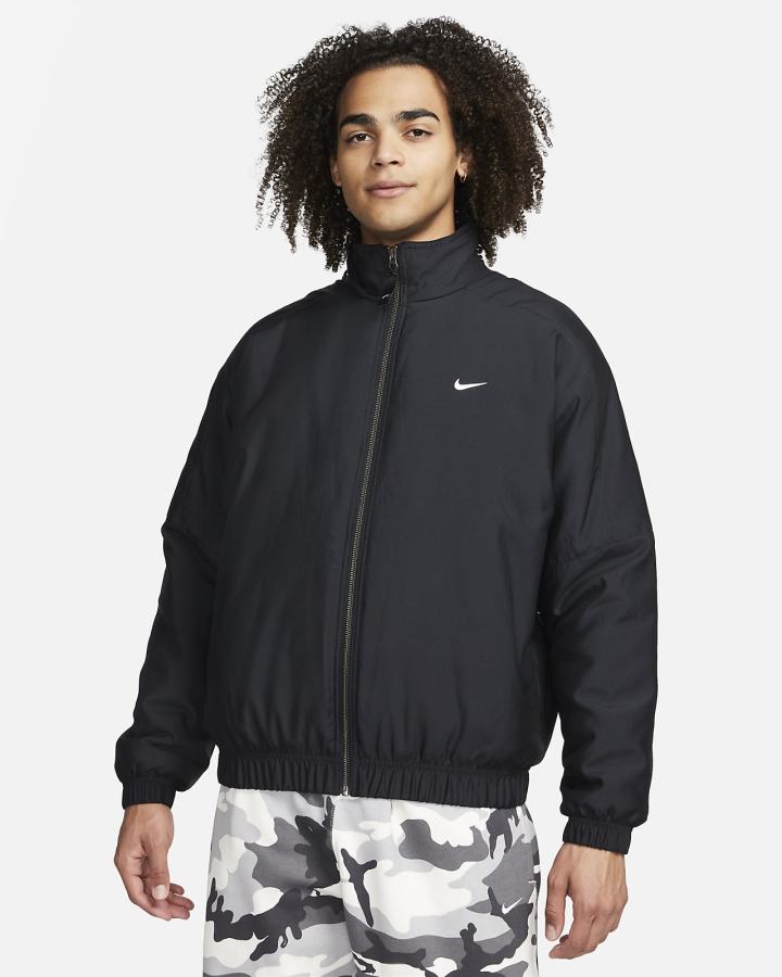 Chaquetas Nike Solo Swoosh Satin Bomber Hombre Negras Blancas | CEJHL-5796