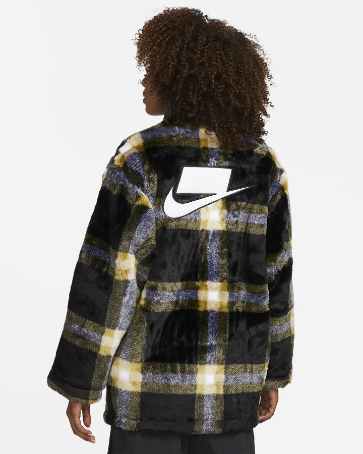 Chaquetas Nike Sportswear Faux-Fur Mujer Negras Blancas | TPSHI-0798
