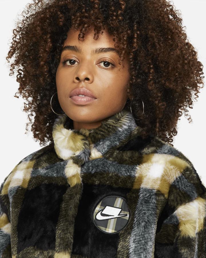 Chaquetas Nike Sportswear Faux-Fur Mujer Negras Blancas | TPSHI-0798