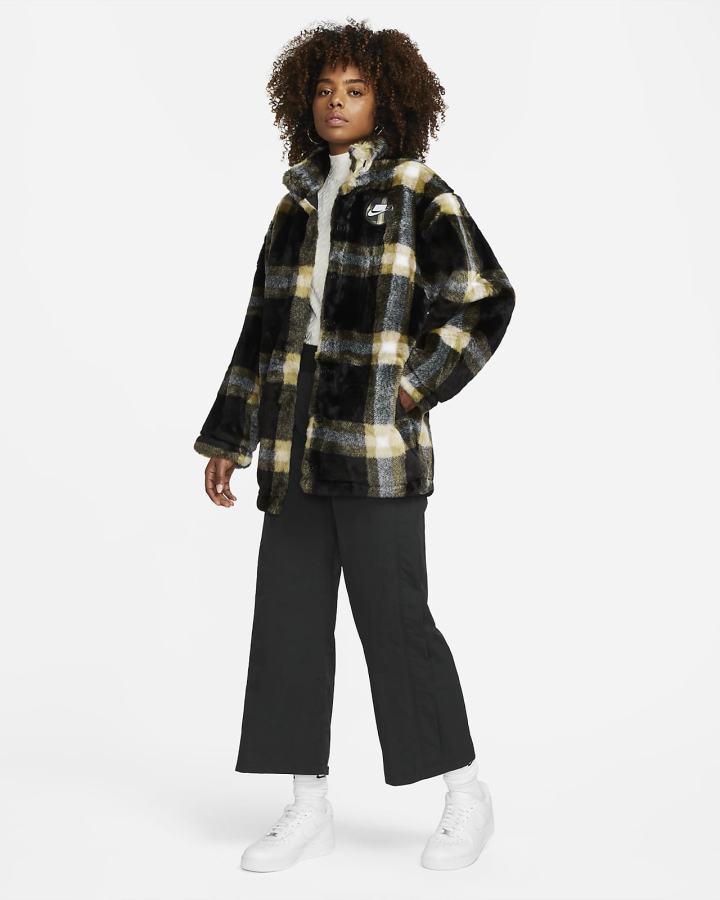 Chaquetas Nike Sportswear Faux-Fur Mujer Negras Blancas | TPSHI-0798