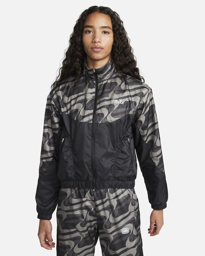 Chaquetas Nike Sportswear Icon Clash Woven Allover Print Mujer Negras Blancas | SAEWN-0842