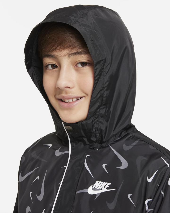 Chaquetas Nike Sportswear Kids Woven Printed Anorak Niño Negras Blancas | ESFJZ-9680