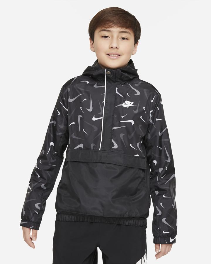 Chaquetas Nike Sportswear Kids Woven Printed Anorak Niño Negras Blancas | ESFJZ-9680