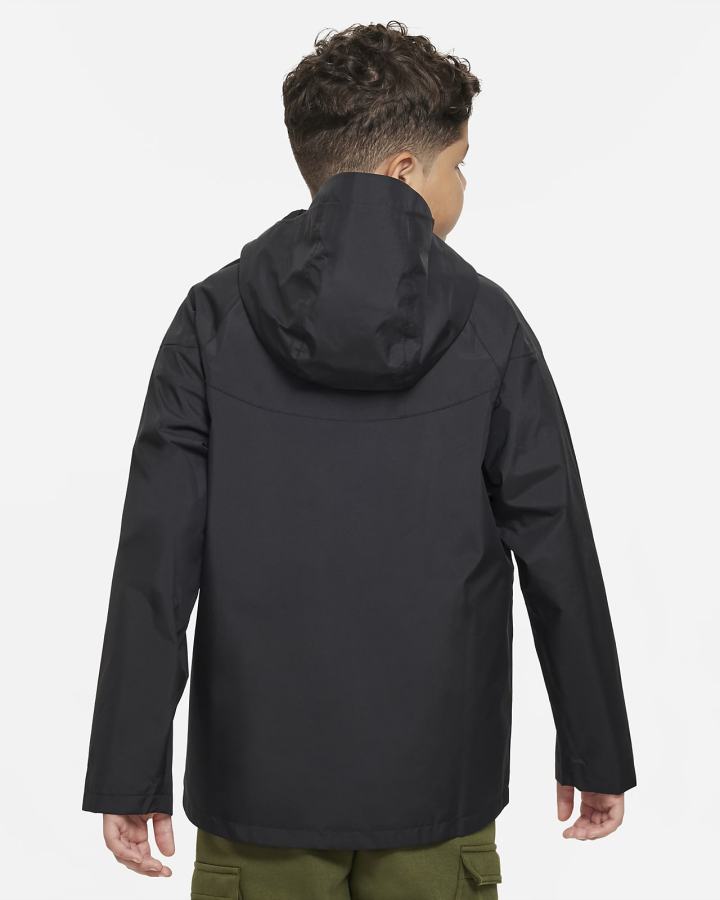 Chaquetas Nike Sportswear Storm-FIT Windrunner Kids Niño Negras Blancas | LKXCS-5203