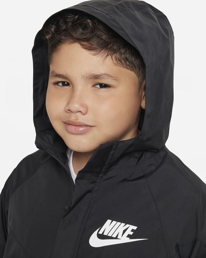 Chaquetas Nike Sportswear Storm-FIT Windrunner Kids Niño Negras Blancas | LKXCS-5203