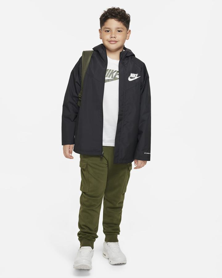 Chaquetas Nike Sportswear Storm-FIT Windrunner Kids Niño Negras Blancas | LKXCS-5203