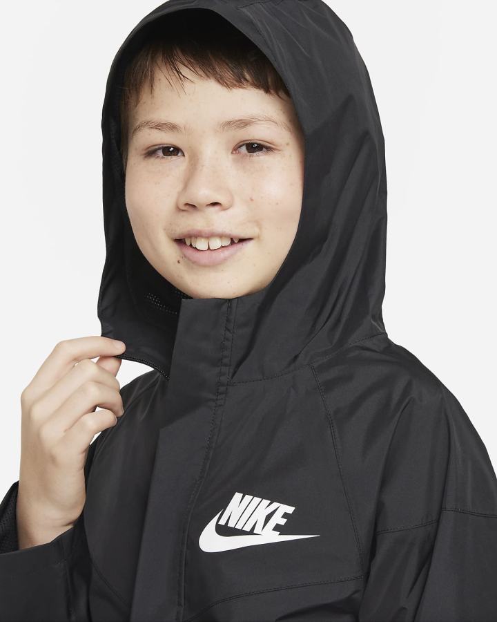 Chaquetas Nike Sportswear Storm-FIT Windrunner Kids Niño Negras Blancas | UPTML-6785