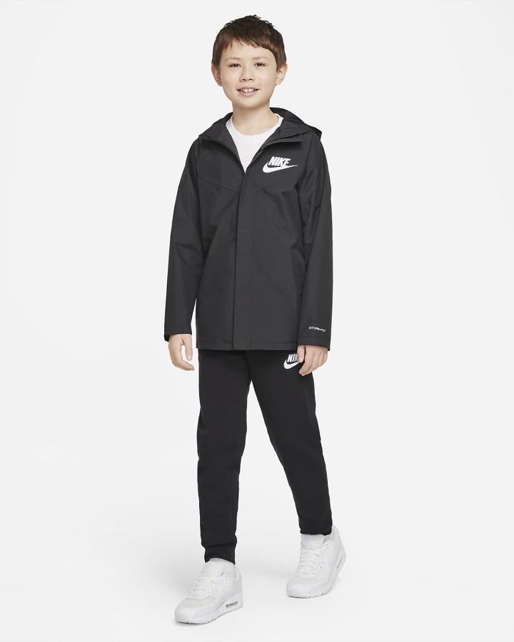 Chaquetas Nike Sportswear Storm-FIT Windrunner Kids Niño Negras Blancas | UPTML-6785