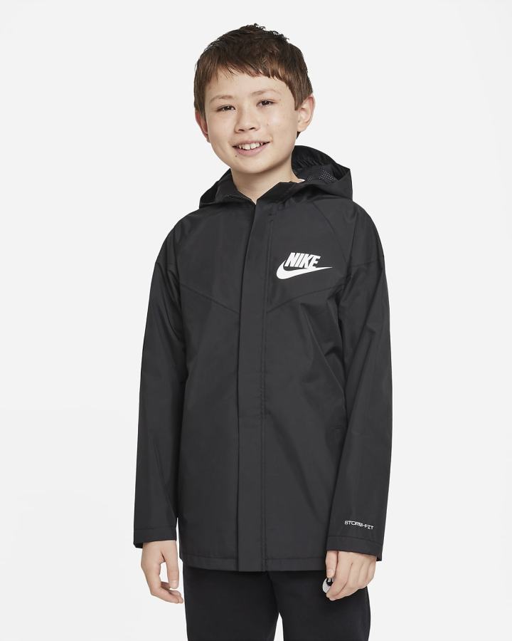 Chaquetas Nike Sportswear Storm-FIT Windrunner Kids Niño Negras Blancas | UPTML-6785