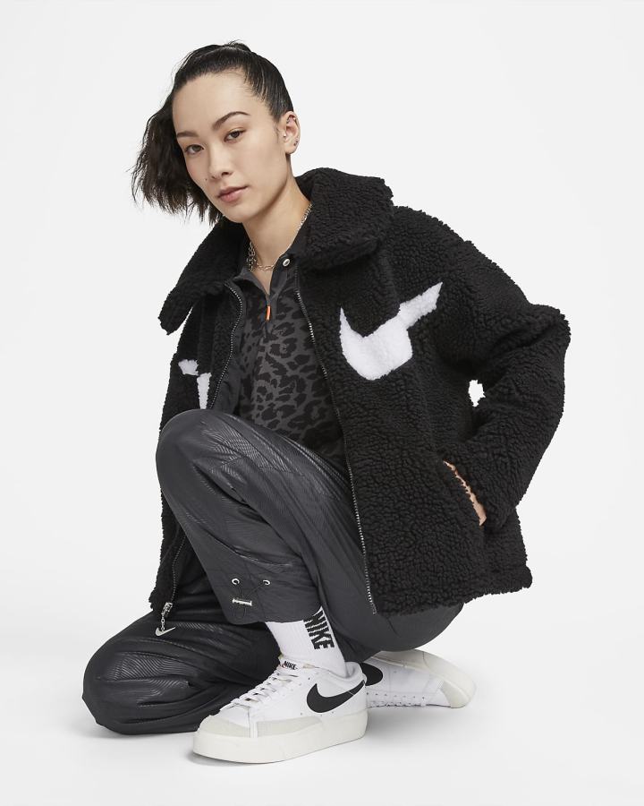 Chaquetas Nike Sportswear Swoosh Full-Zip Mujer Negras Blancas | BRSCA-6285