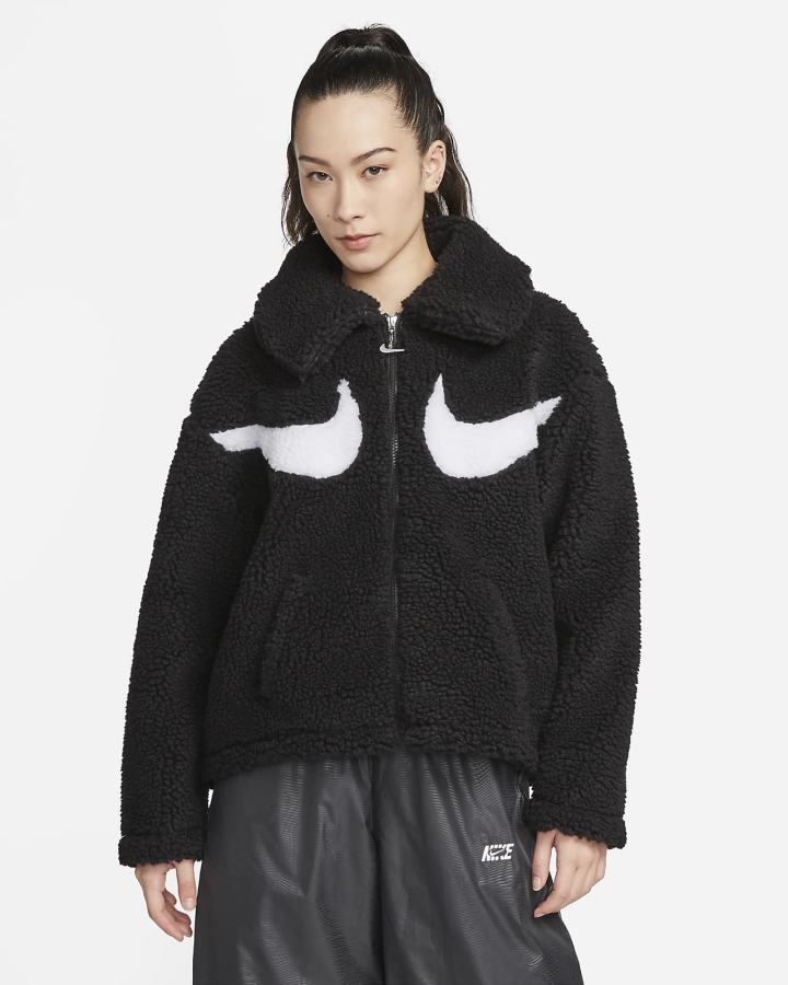 Chaquetas Nike Sportswear Swoosh Full-Zip Mujer Negras Blancas | BRSCA-6285