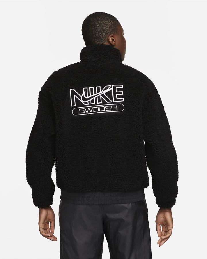 Chaquetas Nike Sportswear Swoosh Plush Mujer Negras Blancas | BXKWC-7065