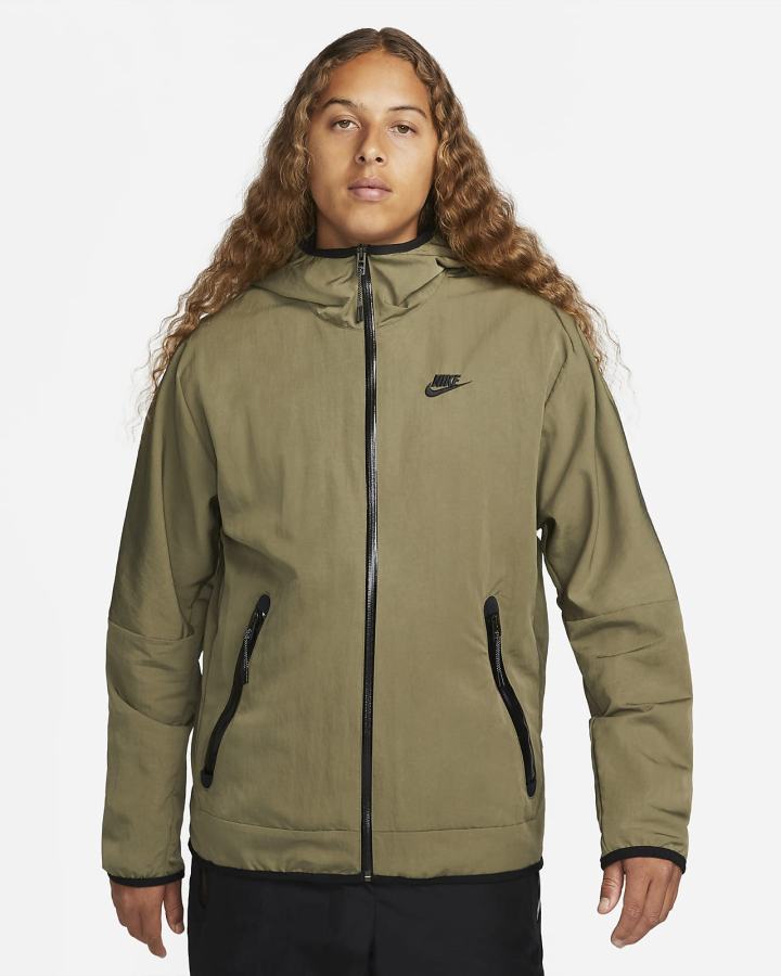 Chaquetas Nike Sportswear Tech Woven Full-Zip Lined Hooded Hombre Verde Oliva Negras | CIJAP-6830