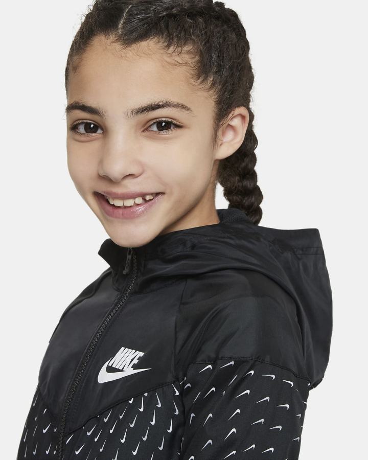 Chaquetas Nike Sportswear Windrunner Kids Full-Zip (Extended Size) Niña Negras Blancas | HIAVJ-2867