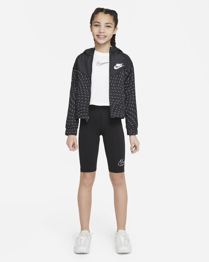 Chaquetas Nike Sportswear Windrunner Kids Full-Zip (Extended Size) Niña Negras Blancas | HIAVJ-2867