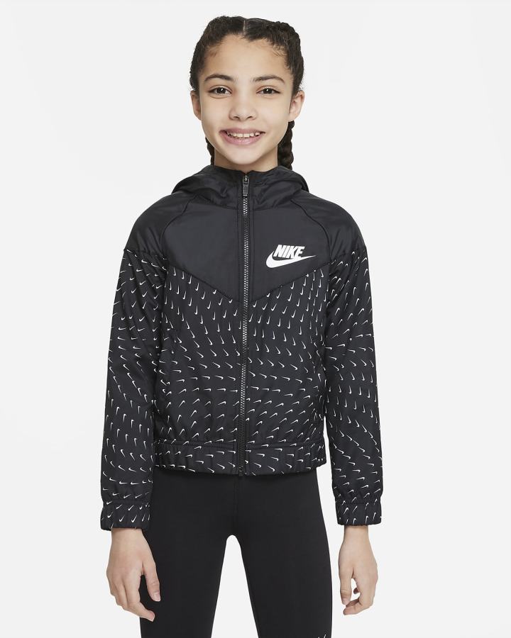 Chaquetas Nike Sportswear Windrunner Kids Full-Zip (Extended Size) Niña Negras Blancas | HIAVJ-2867