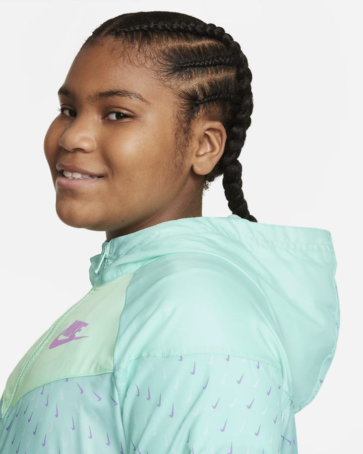 Chaquetas Nike Sportswear Windrunner Kids Full-Zip (Extended Size) Niña Verde Menta Moradas | JQFHT-2760