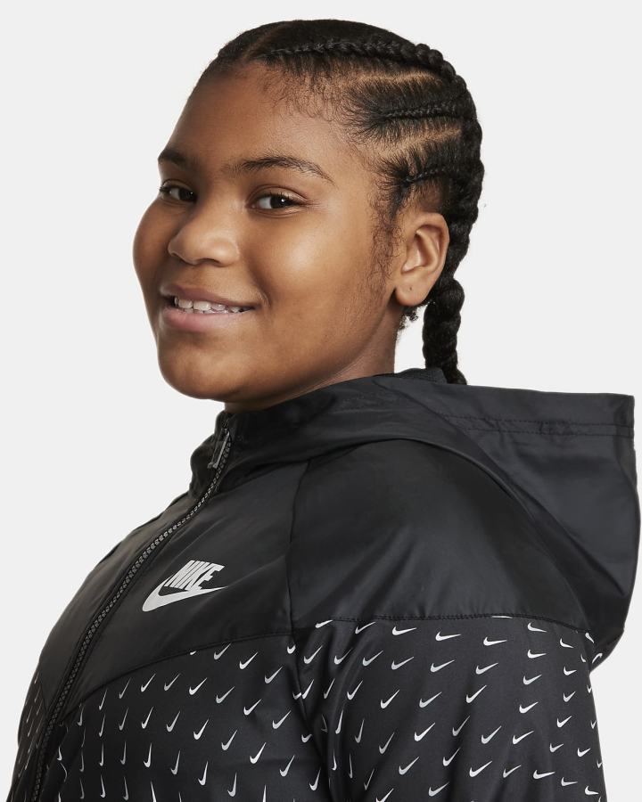 Chaquetas Nike Sportswear Windrunner Kids Full-Zip (Extended Size) Niña Negras Blancas | SZHCL-0963