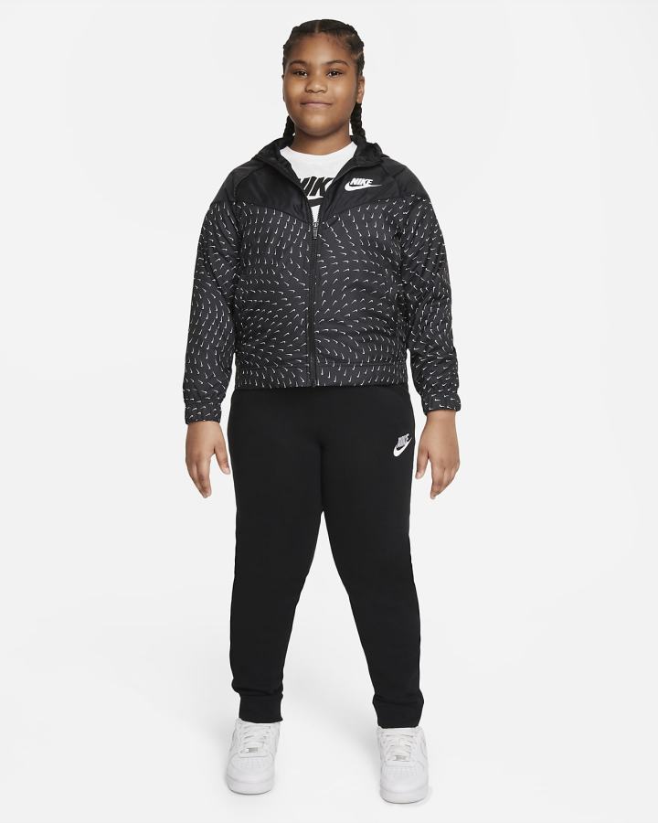 Chaquetas Nike Sportswear Windrunner Kids Full-Zip (Extended Size) Niña Negras Blancas | SZHCL-0963