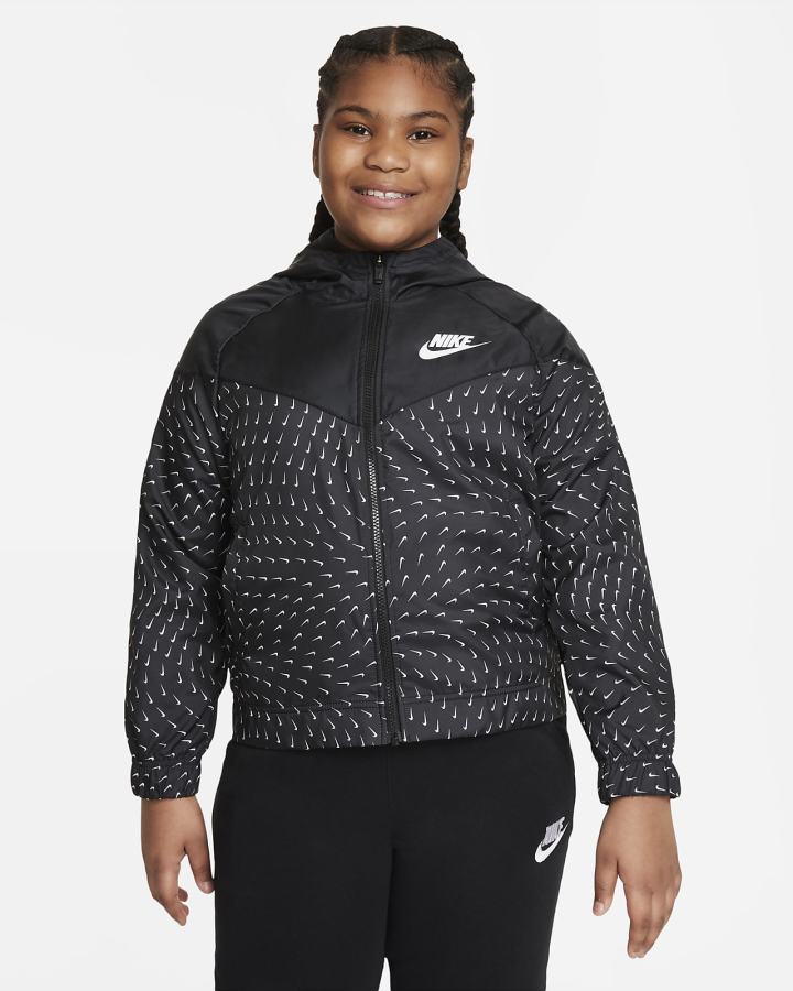 Chaquetas Nike Sportswear Windrunner Kids Full-Zip (Extended Size) Niña Negras Blancas | SZHCL-0963